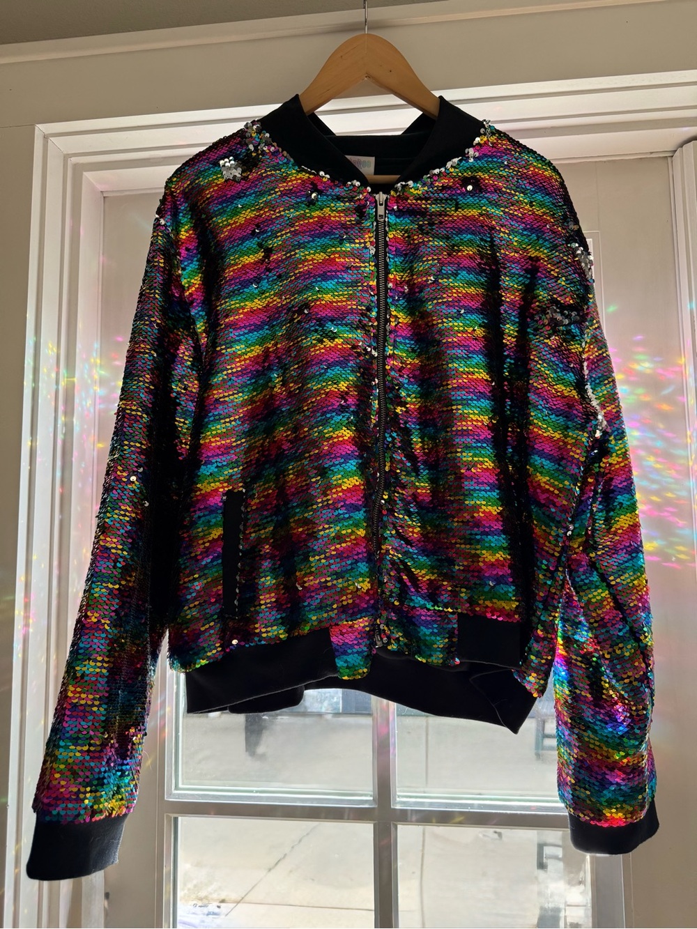 ✨ Multicolor Sequin Bomber Jacket Stevie Y2K Pride Concert Rave Women’s Size XXL - Picture 7 of 15